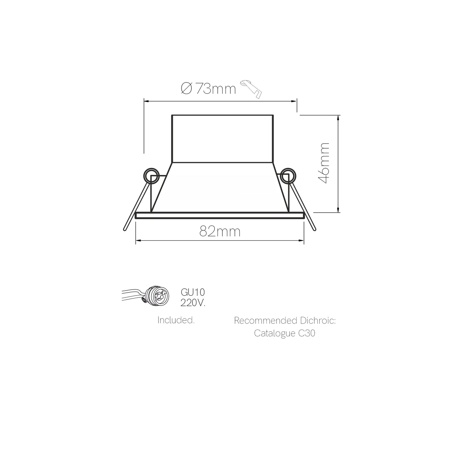SPOT Encastré BLANC GU10 REF4758 IP20 DIAMETRE EXT 82 mm CUT 73 mm